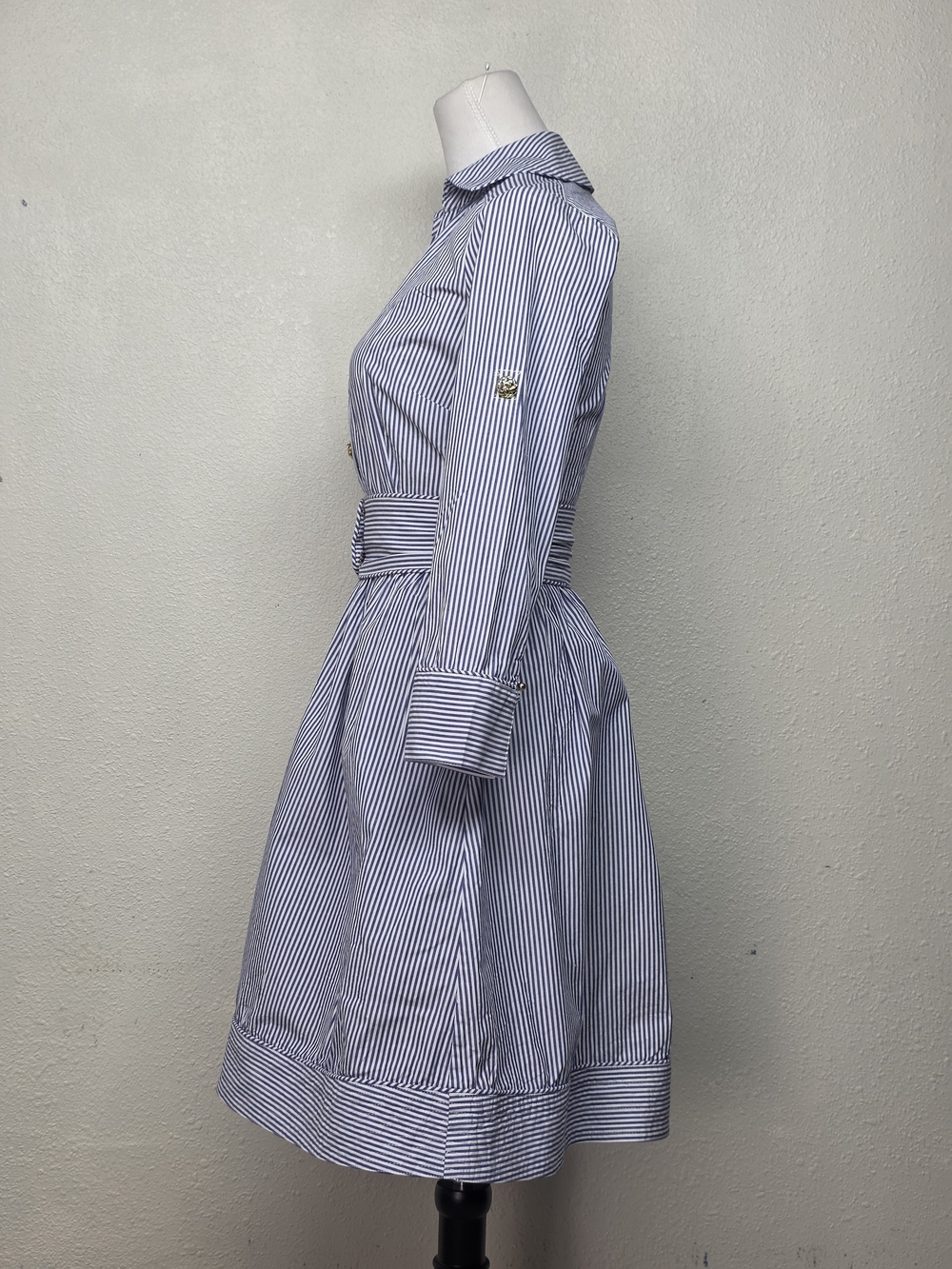 Elizabeth McKay Grace Pincord Blue and White Striped Midi Shirtdress 100% Cotton - Picture 5 of 9